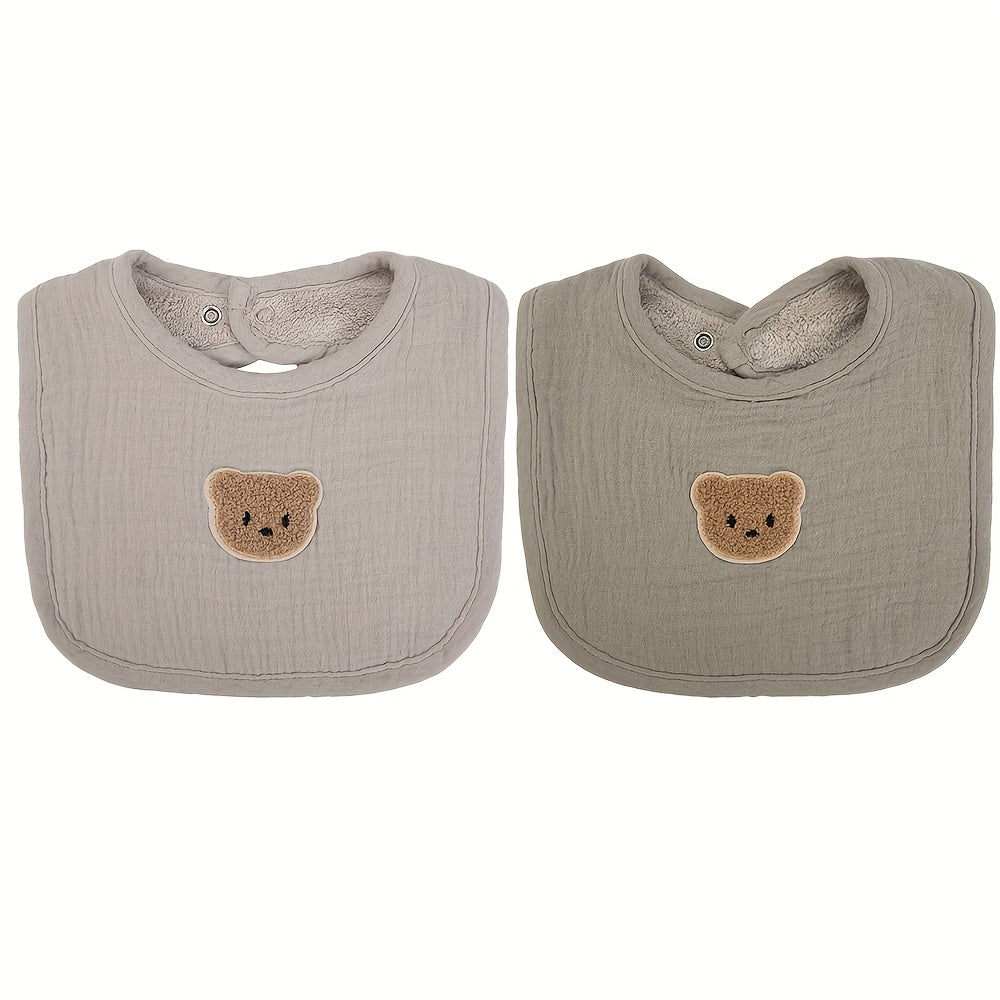 2-Piece Bear Baby Bib Set ā Adjustable Snap & Absorbent Feeding Bibs for Boys & Girls š»š¼