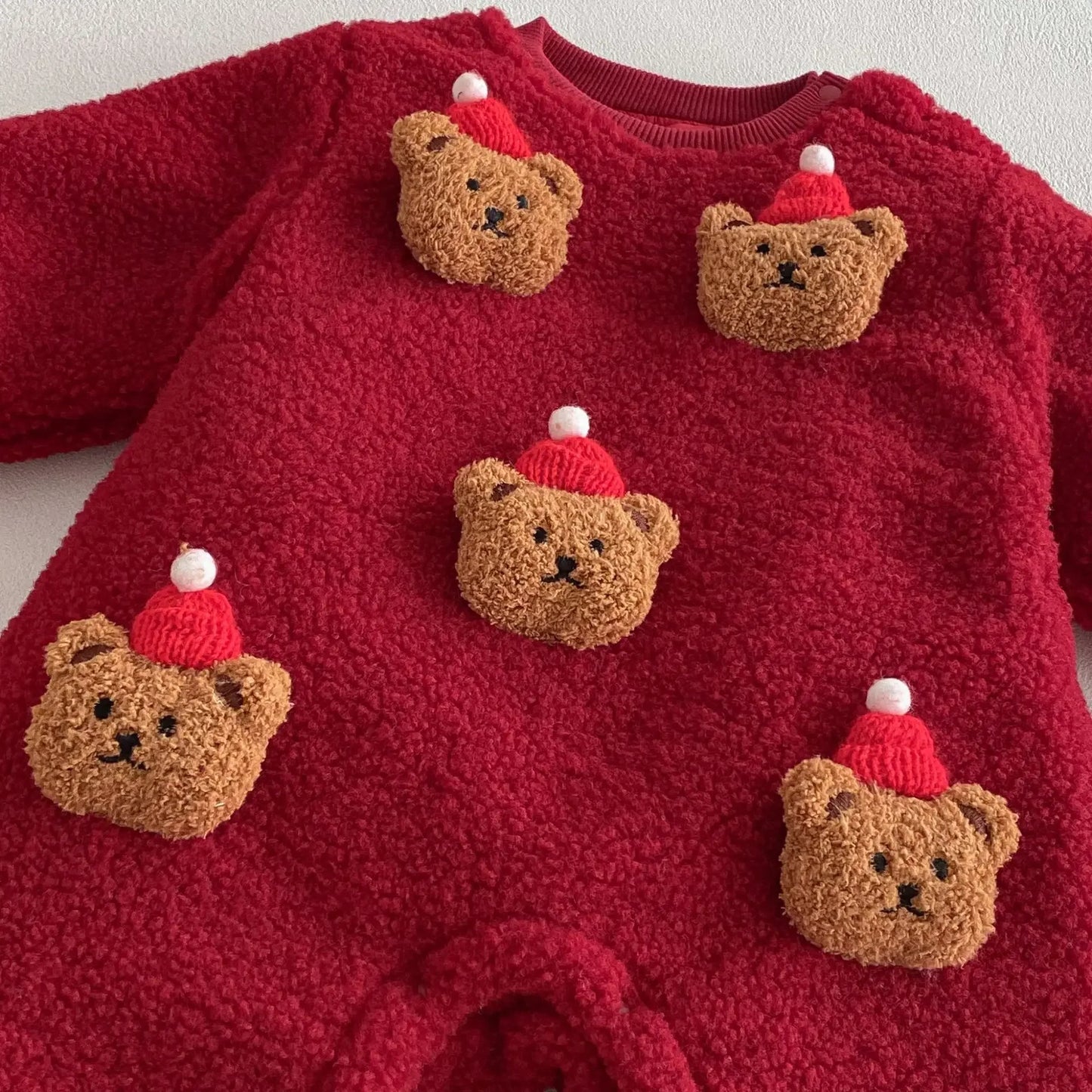 Christmas Red Bear Baby Jumpsuit β Thick Fleece Winter Romper for Newborns & Toddlers (0-2 Years) ππ»βοΈ