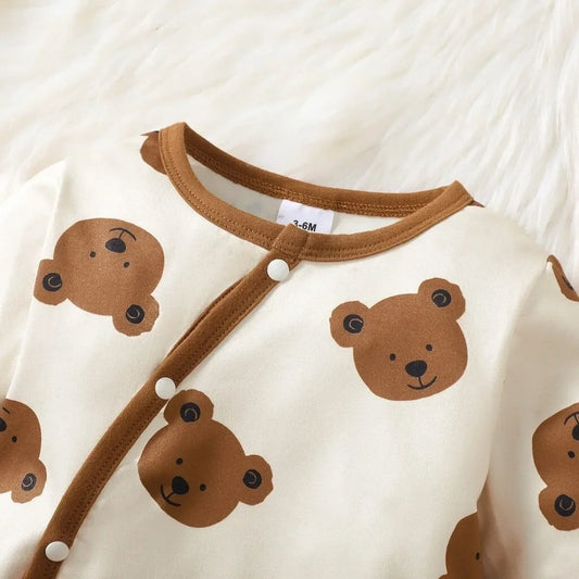 2-Piece Autumn Baby Boy Set – Long Sleeve Bear Romper & Matching Hat (1-18 Months) 🐻🍂
