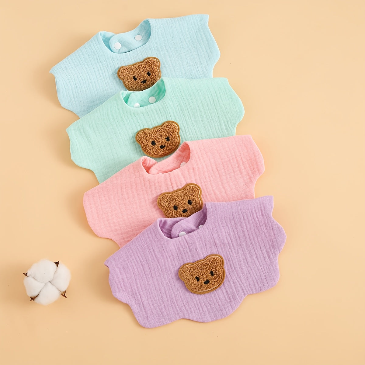 4-Pack Soft Absorbent Cotton Bibs – Comfortable & Durable for Kids 🍼🌿