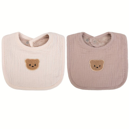 2-Piece Bear Baby Bib Set – Adjustable Snap & Absorbent Feeding Bibs for Boys & Girls 🐻🍼