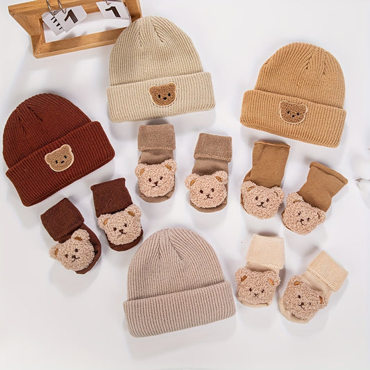 2-Piece Baby Set – Cute Bear Knitted Hat & Thickened Socks for Boys 🐻❄️🧦