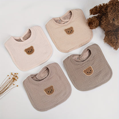 2-Piece Bear Baby Bib Set – Adjustable Snap & Absorbent Feeding Bibs for Boys & Girls 🐻🍼