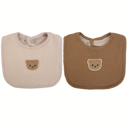2-Piece Bear Baby Bib Set – Adjustable Snap & Absorbent Feeding Bibs for Boys & Girls 🐻🍼
