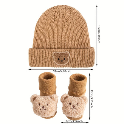 2-Piece Baby Set – Cute Bear Knitted Hat & Thickened Socks for Boys 🐻❄️🧦