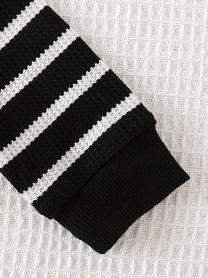 2-Piece Fall Baby Boy Outfit – Striped Top & Corduroy Suspender Romper with Bear Patch 🐻🍂