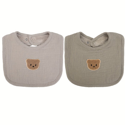 2-Piece Bear Baby Bib Set – Adjustable Snap & Absorbent Feeding Bibs for Boys & Girls 🐻🍼