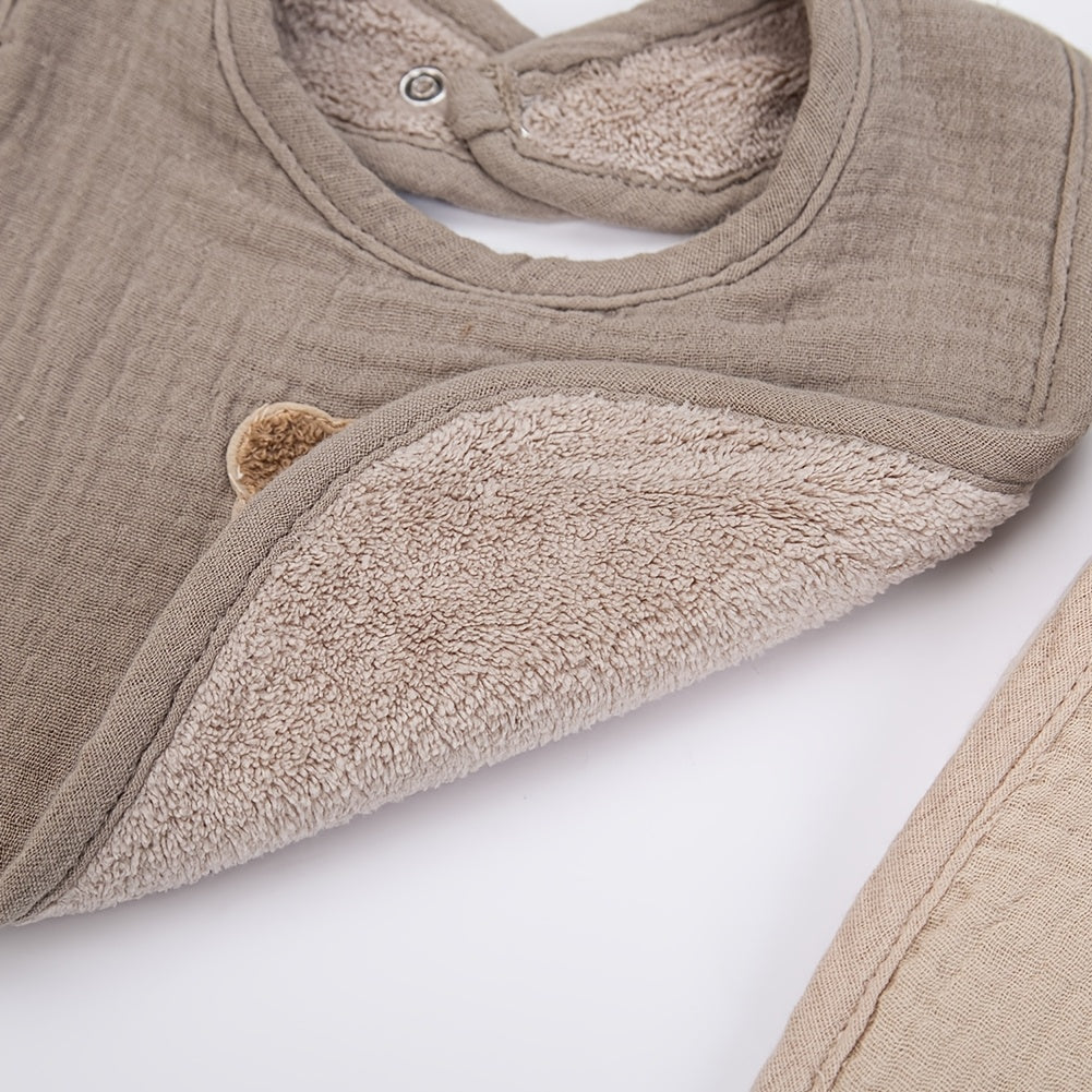 2-Piece Bear Baby Bib Set – Adjustable Snap & Absorbent Feeding Bibs for Boys & Girls 🐻🍼