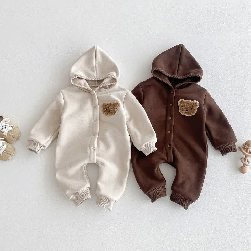 Baby Romper Hooded Jumpsuit Winter Cartoon Bear Cute Unisex Newborn Long Sleeve Outfit