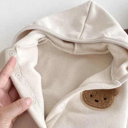 Baby Romper Hooded Jumpsuit Winter Cartoon Bear Cute Unisex Newborn Long Sleeve Outfit