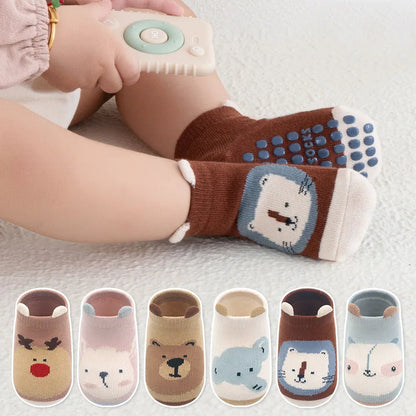 6-Pair Kids Cotton Socks – Non-Slip Cartoon Animal Floor Socks for Boys & Girls 🧦🐻✨