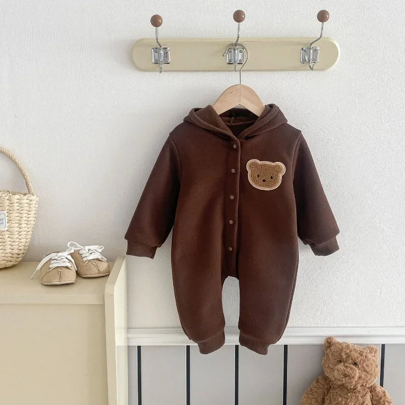 Baby Romper Hooded Jumpsuit Winter Cartoon Bear Cute Unisex Newborn Long Sleeve Outfit