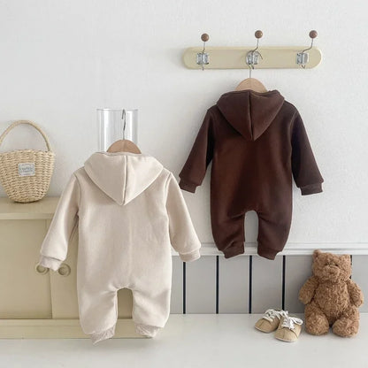 Baby Romper Hooded Jumpsuit Winter Cartoon Bear Cute Unisex Newborn Long Sleeve Outfit