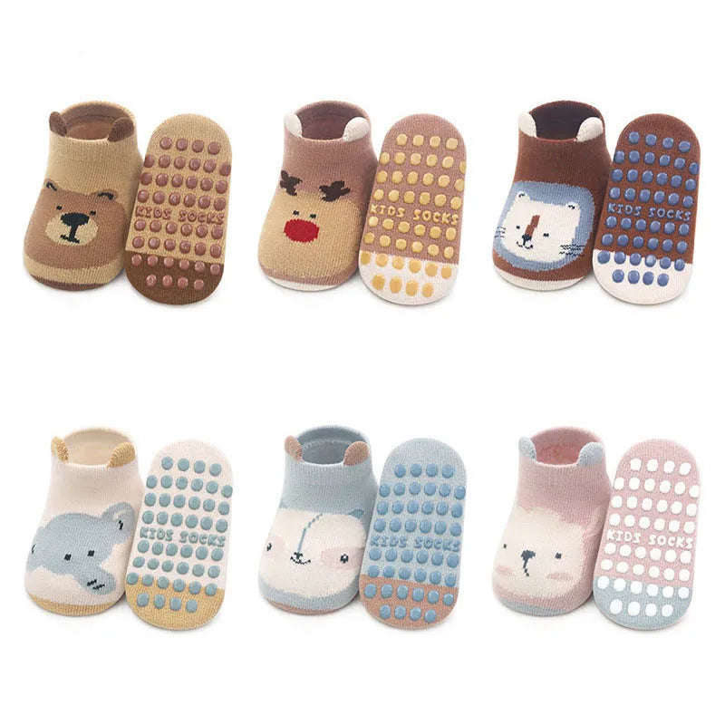 6-Pair Kids Cotton Socks – Non-Slip Cartoon Animal Floor Socks for Boys & Girls 🧦🐻✨