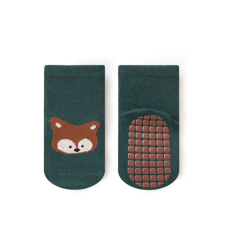 6-Pair Kids Non-Slip Socks – Cute Cartoon Fox & Bear Floor Socks for Boys & Girls 🧦🐻🦊