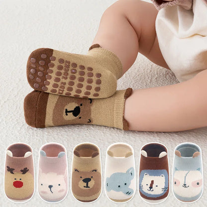 6-Pair Kids Cotton Socks – Non-Slip Cartoon Animal Floor Socks for Boys & Girls 🧦🐻✨