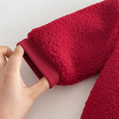 Christmas Red Bear Baby Jumpsuit – Thick Fleece Winter Romper for Newborns & Toddlers (0-2 Years) 🎄🐻❄️