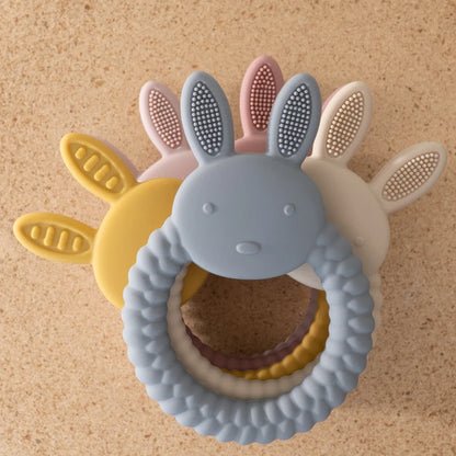 Cartoon Rabbit Baby Teether – BPA-Free Silicone Teething Toy for Newborns & Infants 🐰💧