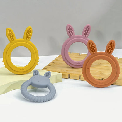 Cartoon Rabbit Baby Teether – BPA-Free Silicone Teething Toy for Newborns & Infants 🐰💧