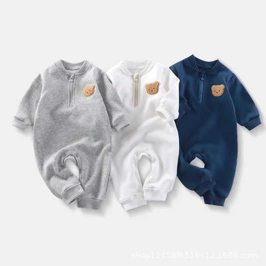 Bear Baby Romper – Soft Long Sleeve Jumpsuit for Spring & Autumn (Newborn to Toddler) 🐻🌿