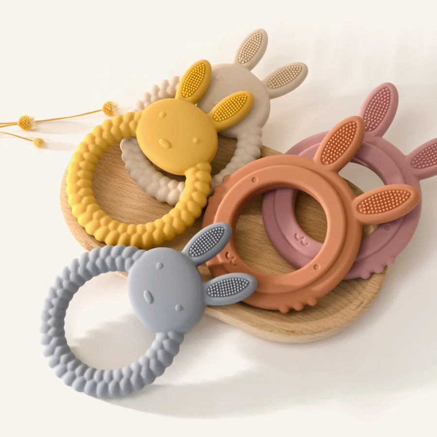 Cartoon Rabbit Baby Teether – BPA-Free Silicone Teething Toy for Newborns & Infants 🐰💧