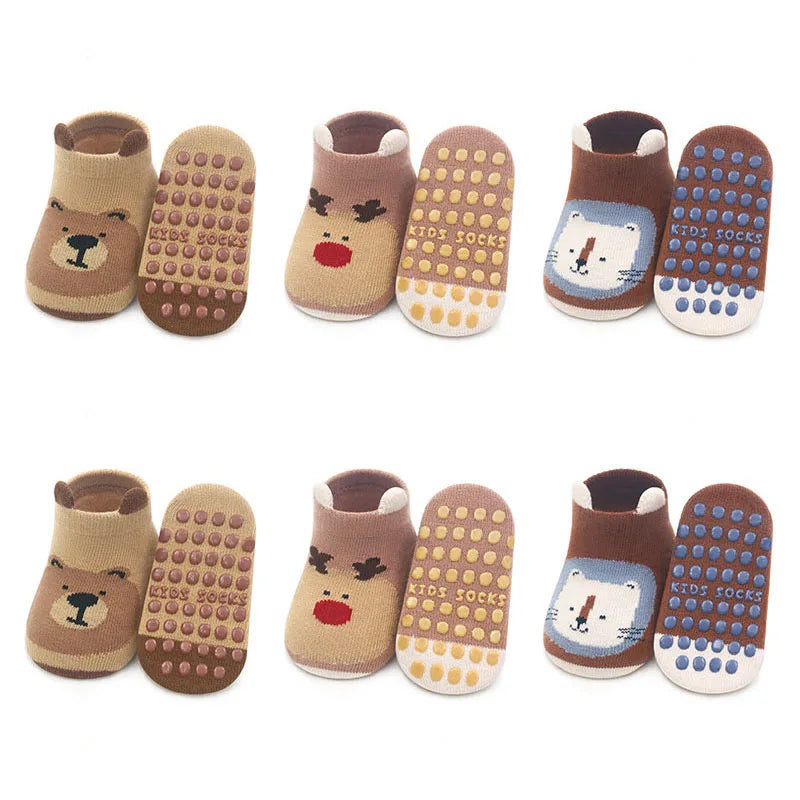 6-Pair Kids Cotton Socks – Non-Slip Cartoon Animal Floor Socks for Boys & Girls 🧦🐻✨
