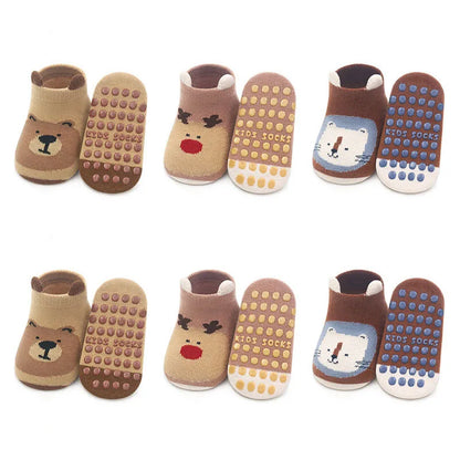 6-Pair Kids Cotton Socks – Non-Slip Cartoon Animal Floor Socks for Boys & Girls 🧦🐻✨