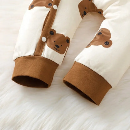 2-Piece Autumn Baby Boy Set – Long Sleeve Bear Romper & Matching Hat (1-18 Months) 🐻🍂