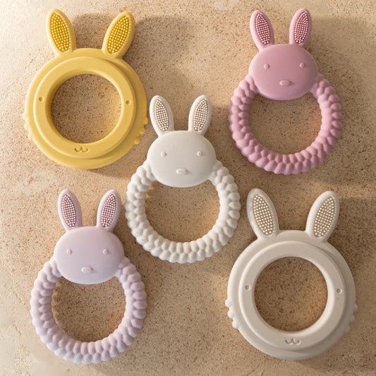 Cartoon Rabbit Baby Teether – BPA-Free Silicone Teething Toy for Newborns & Infants 🐰💧
