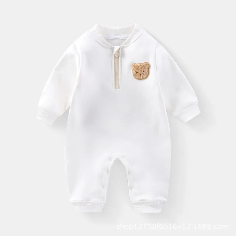 Bear Baby Romper – Soft Long Sleeve Jumpsuit for Spring & Autumn (Newborn to Toddler) 🐻🌿