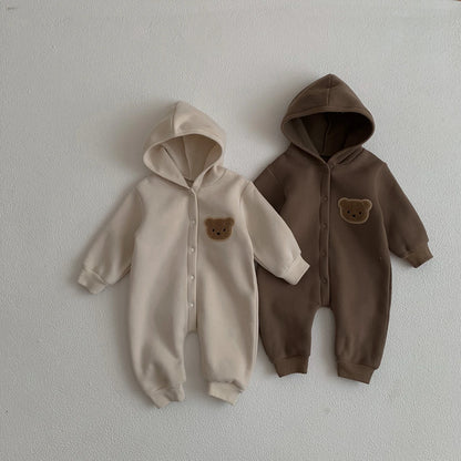 Adorable Bear Hooded Baby Jumpsuit – Warm Winter Bodysuit for Newborns & Toddlers (0-2 Years) 🐻❄️