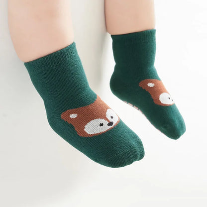6-Pair Kids Non-Slip Socks – Cute Cartoon Fox & Bear Floor Socks for Boys & Girls 🧦🐻🦊