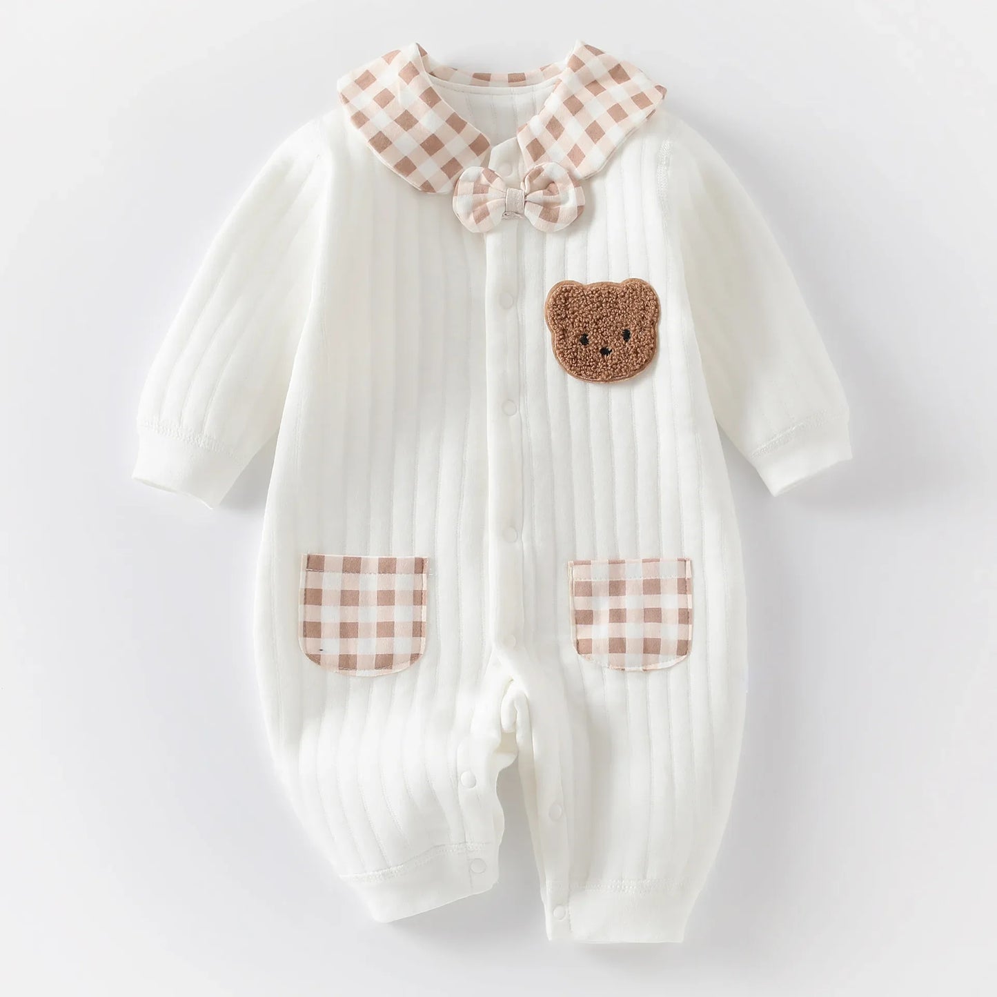 Cute Embroidered Bear Baby Jumpsuit – Thick Winter Romper for Newborns (0-6 Months) 🐻❄️