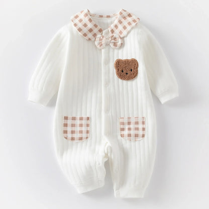 Cute Embroidered Bear Baby Jumpsuit – Thick Winter Romper for Newborns (0-6 Months) 🐻❄️