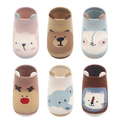 6-Pair Kids Cotton Socks – Non-Slip Cartoon Animal Floor Socks for Boys & Girls 🧦🐻✨