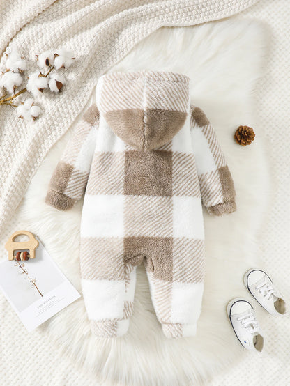 Cozy Plaid Hooded Baby Romper – Warm Winter Jumpsuit for Boys & Girls (3-24 Months) ❄️🍼0