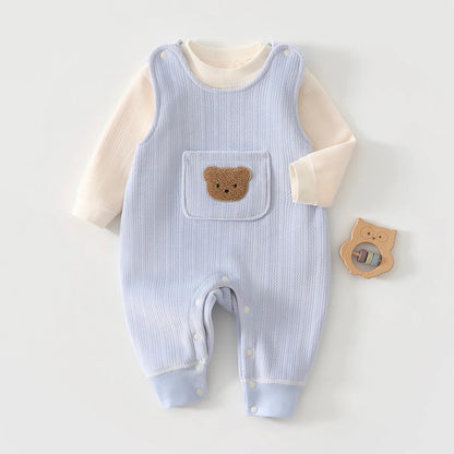 Cozy Autumn Baby Outfit – 2-Piece Cartoon Velvet Set with Long Sleeve Top & Suspender Pants (0-3 Years) 🍂👶