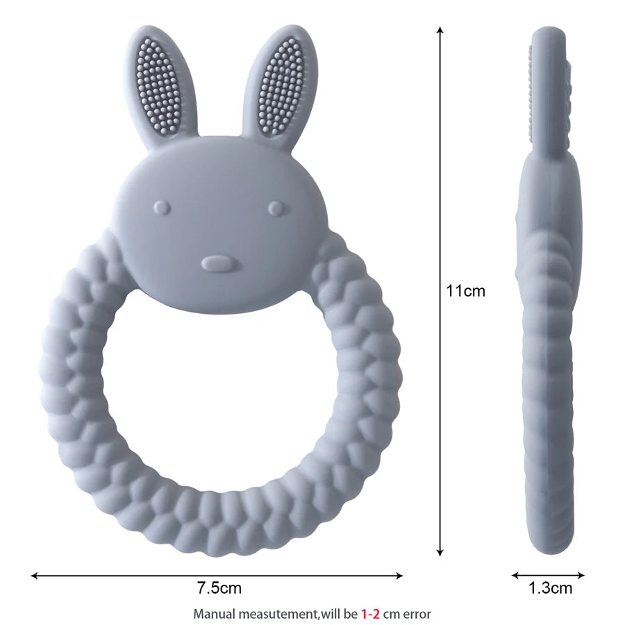 Cartoon Rabbit Baby Teether – BPA-Free Silicone Teething Toy for Newborns & Infants 🐰💧