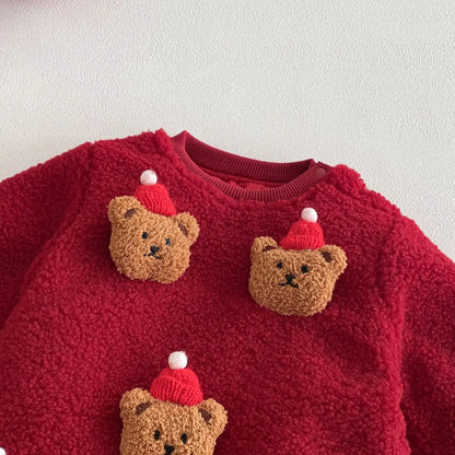 Christmas Red Bear Baby Jumpsuit – Thick Fleece Winter Romper for Newborns & Toddlers (0-2 Years) 🎄🐻❄️