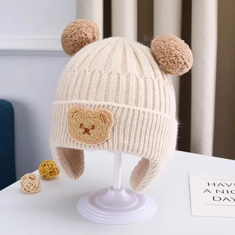Cute Bear Ear Knitted Baby Hat – Warm Winter Wool Beanie with Ear Protection 🐻❄️🧶