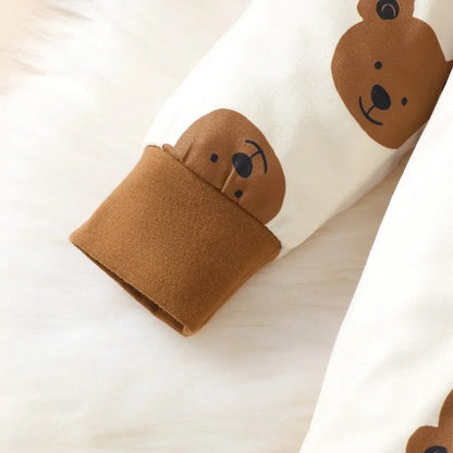 2-Piece Autumn Baby Boy Set – Long Sleeve Bear Romper & Matching Hat (1-18 Months) 🐻🍂