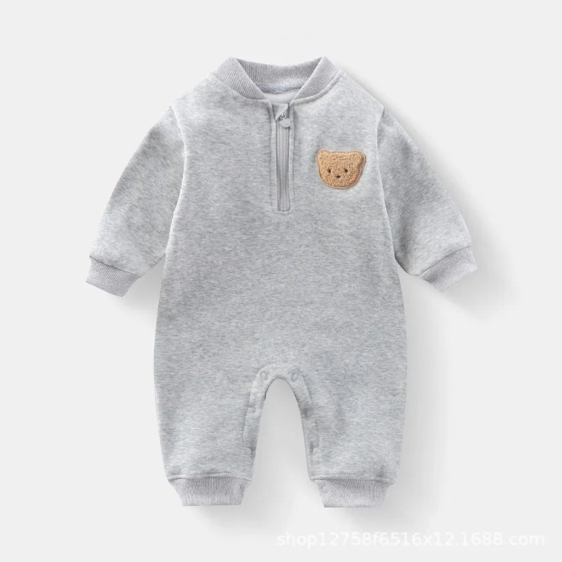 Bear Baby Romper – Soft Long Sleeve Jumpsuit for Spring & Autumn (Newborn to Toddler) 🐻🌿