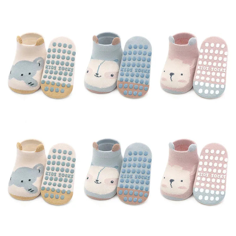 6-Pair Kids Cotton Socks – Non-Slip Cartoon Animal Floor Socks for Boys & Girls 🧦🐻✨