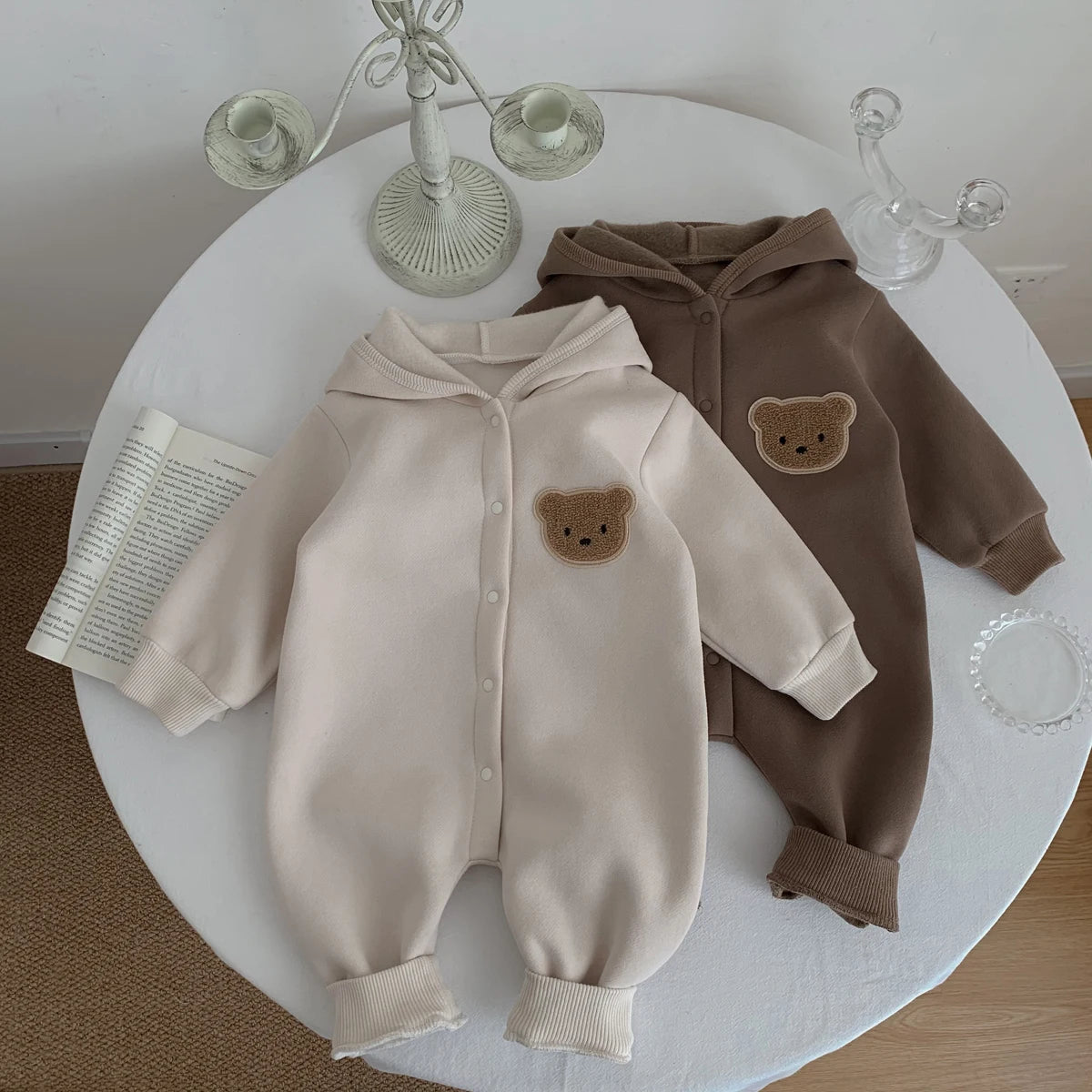 Adorable Bear Hooded Baby Jumpsuit – Warm Winter Bodysuit for Newborns & Toddlers (0-2 Years) 🐻❄️