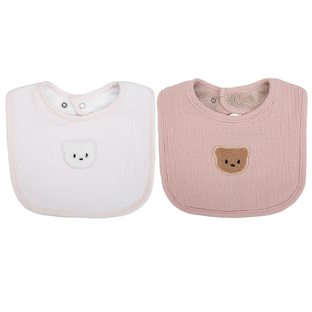 2-Piece Bear Baby Bib Set – Adjustable Snap & Absorbent Feeding Bibs for Boys & Girls 🐻🍼