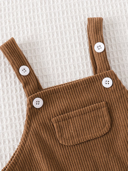 2-Piece Fall Baby Boy Outfit – Striped Top & Corduroy Suspender Romper with Bear Patch 🐻🍂