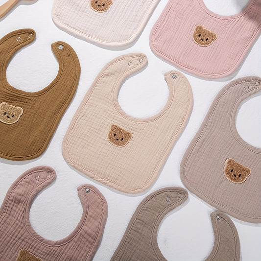 2-Piece Bear Baby Bib Set – Adjustable Snap & Absorbent Feeding Bibs for Boys & Girls 🐻🍼