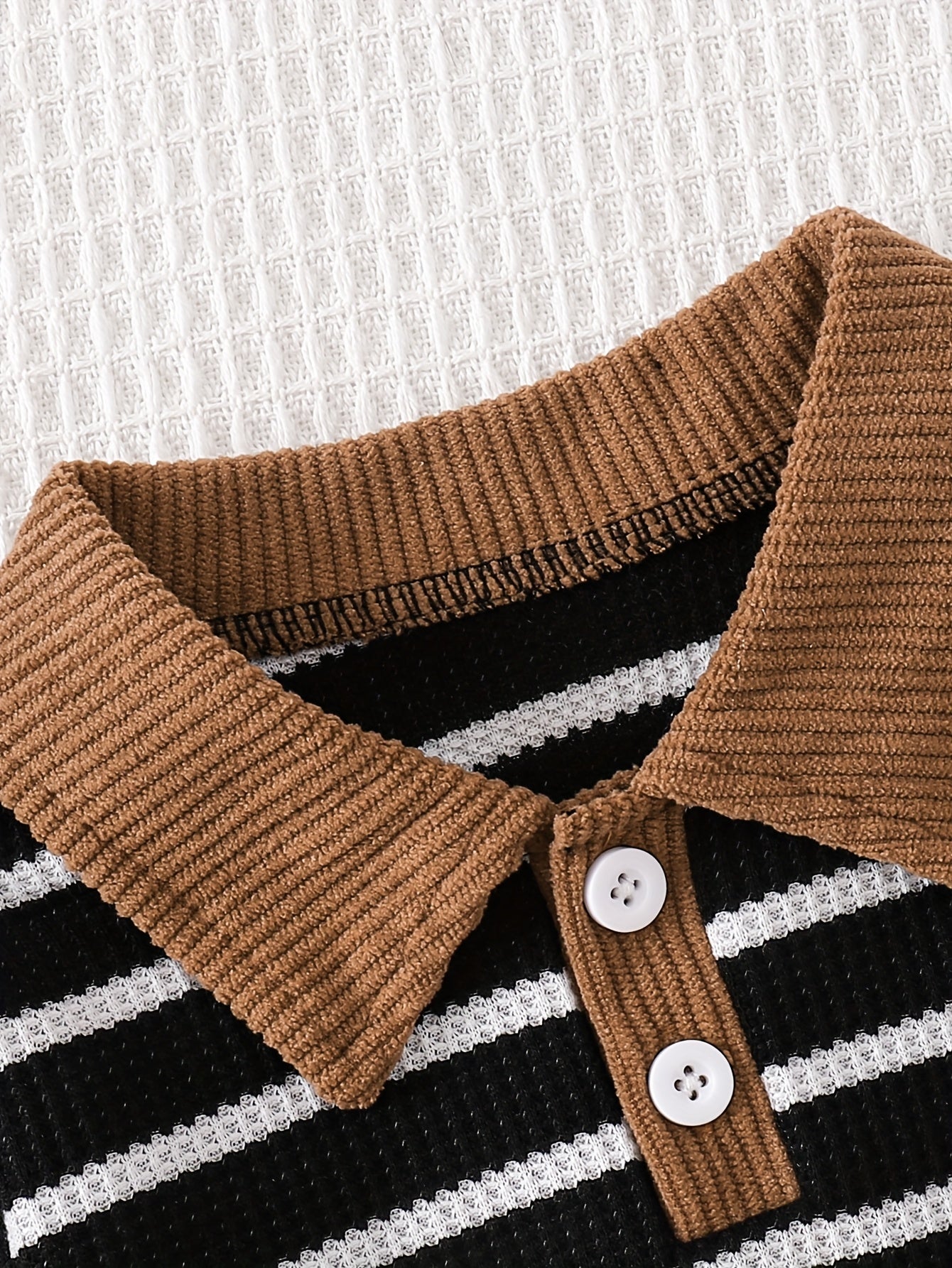 2-Piece Fall Baby Boy Outfit – Striped Top & Corduroy Suspender Romper with Bear Patch 🐻🍂